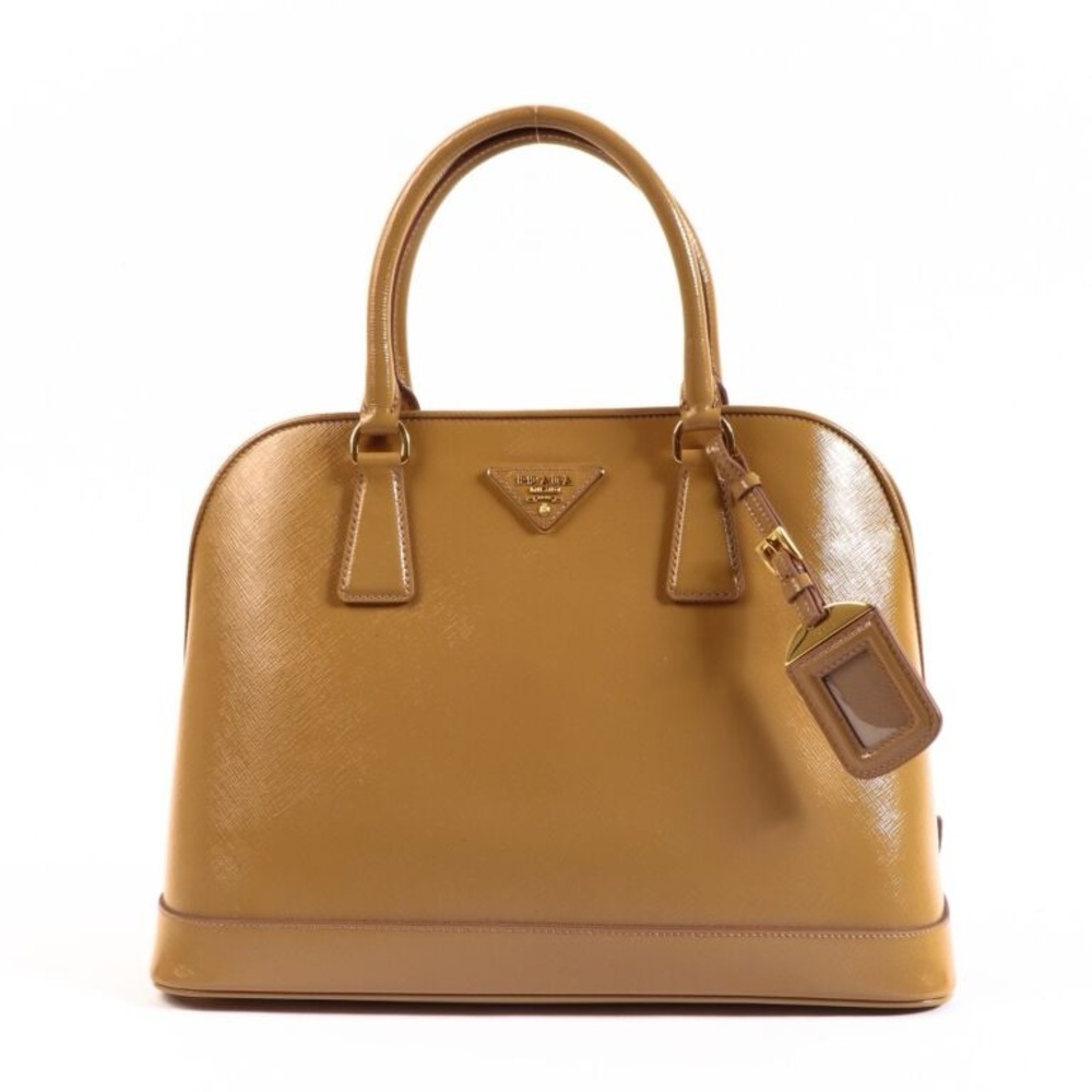 Prada Brown saffino lux patent Leather Satchel